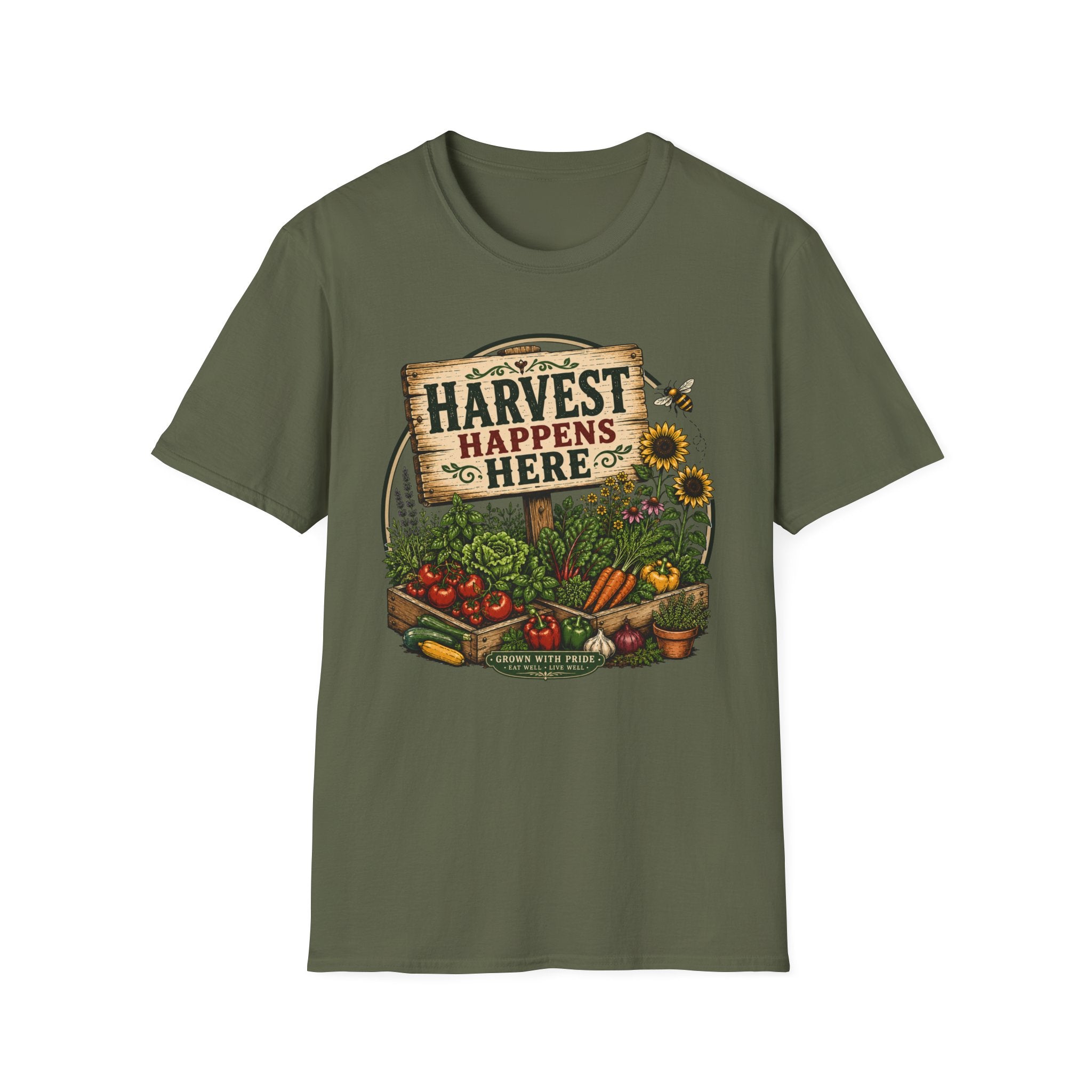 Harvest Happens Here Gardening T-Shirt