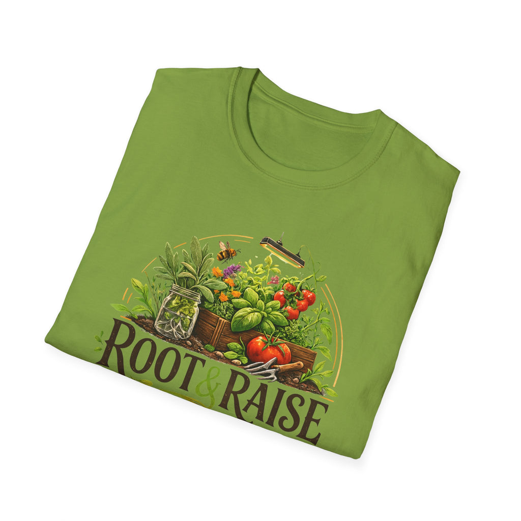 Root and Raise Logo Grow Harvest Repeat T-Shirt