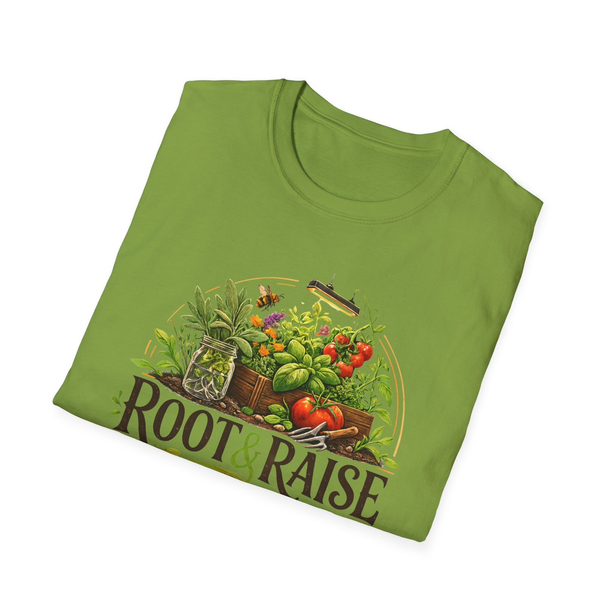Root and Raise Logo Grow Harvest Repeat T-Shirt