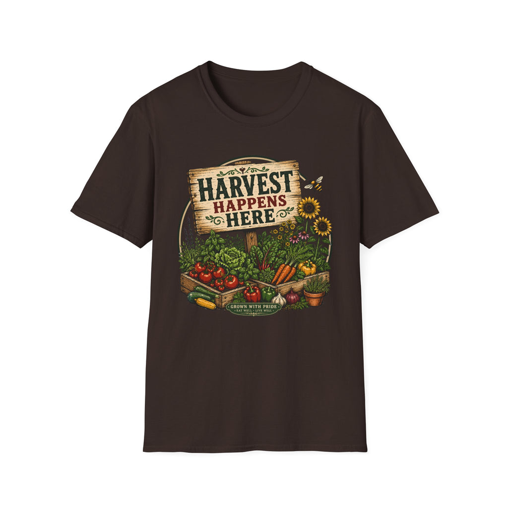 Harvest Happens Here Gardening T-Shirt