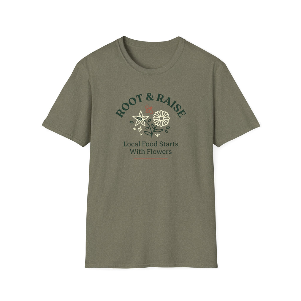 Local Food Starts With Flowers T-Shirt - Sketch