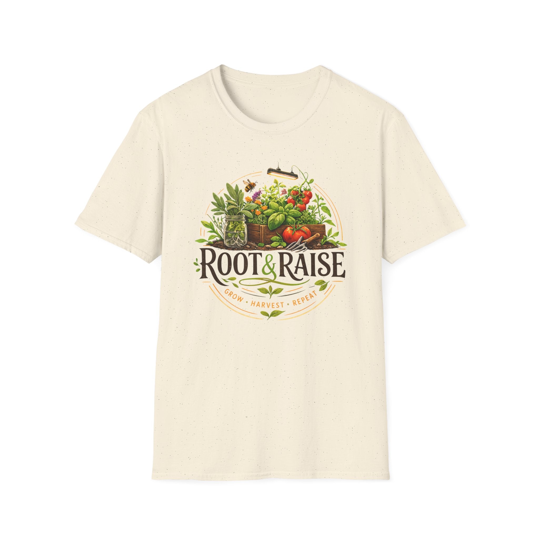 Root and Raise Logo Grow Harvest Repeat T-Shirt