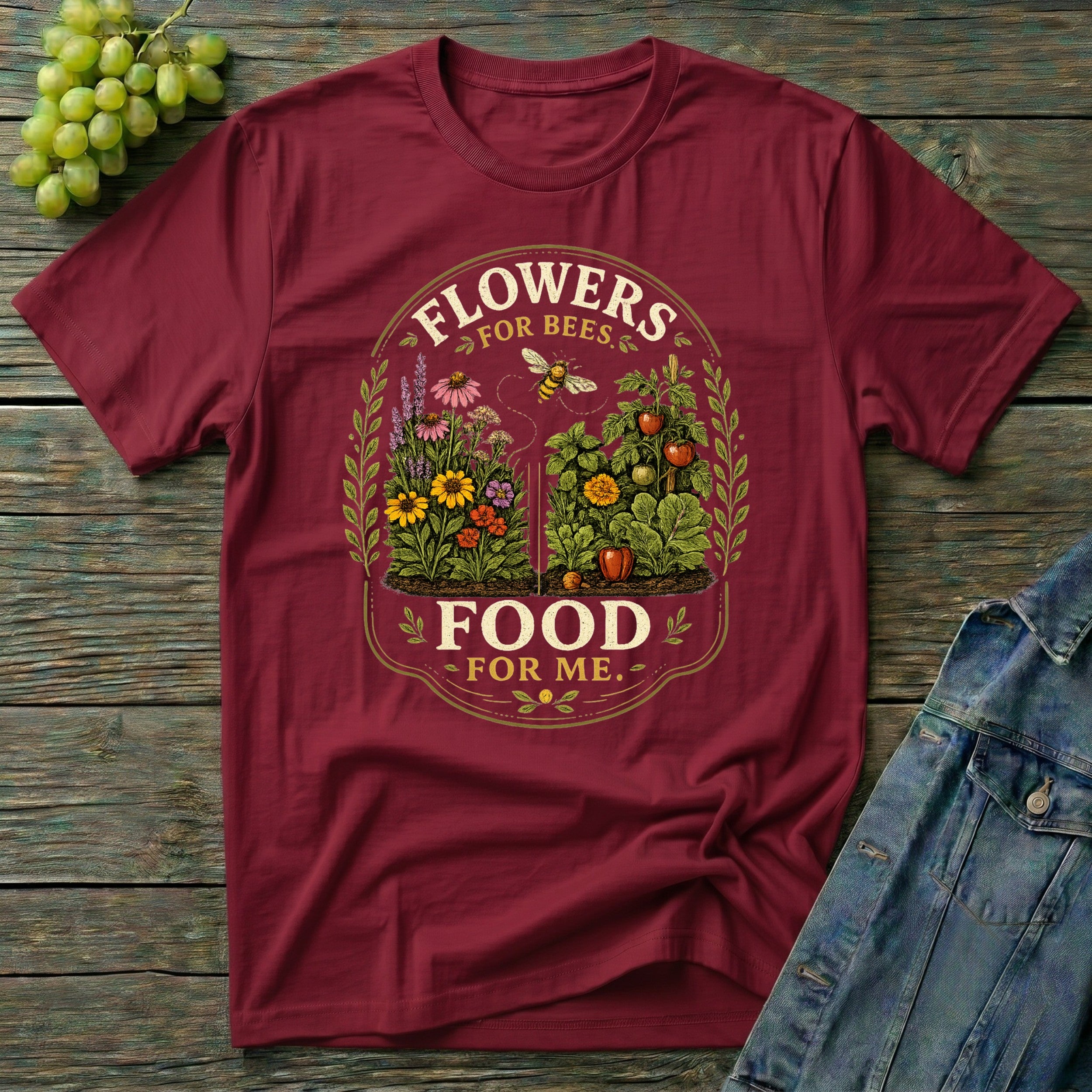Flowers for Bees Food for Me Pollinator Garden Oval T-Shirt