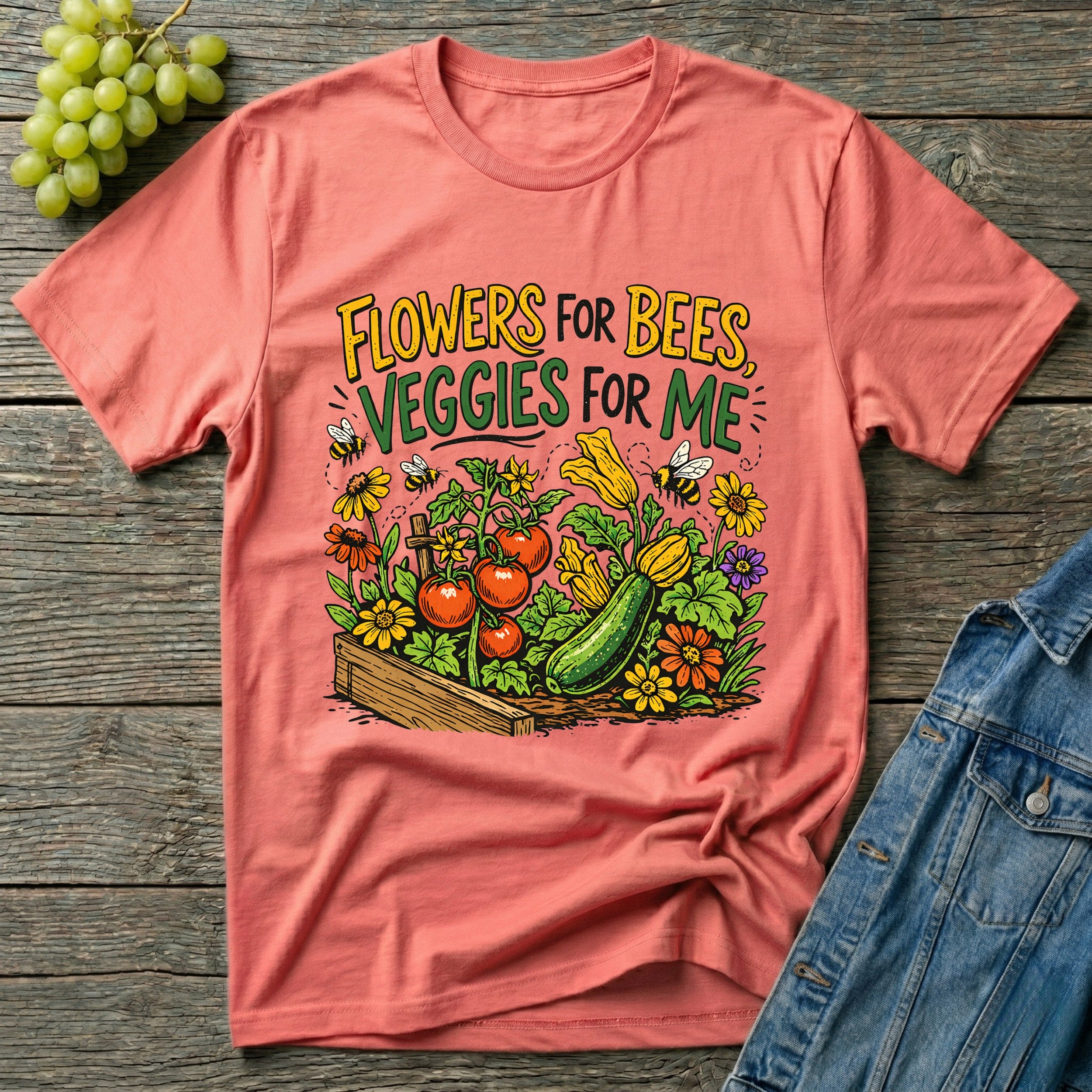 Flowers For Bees Veggies For Me T-Shirt - Illustrated