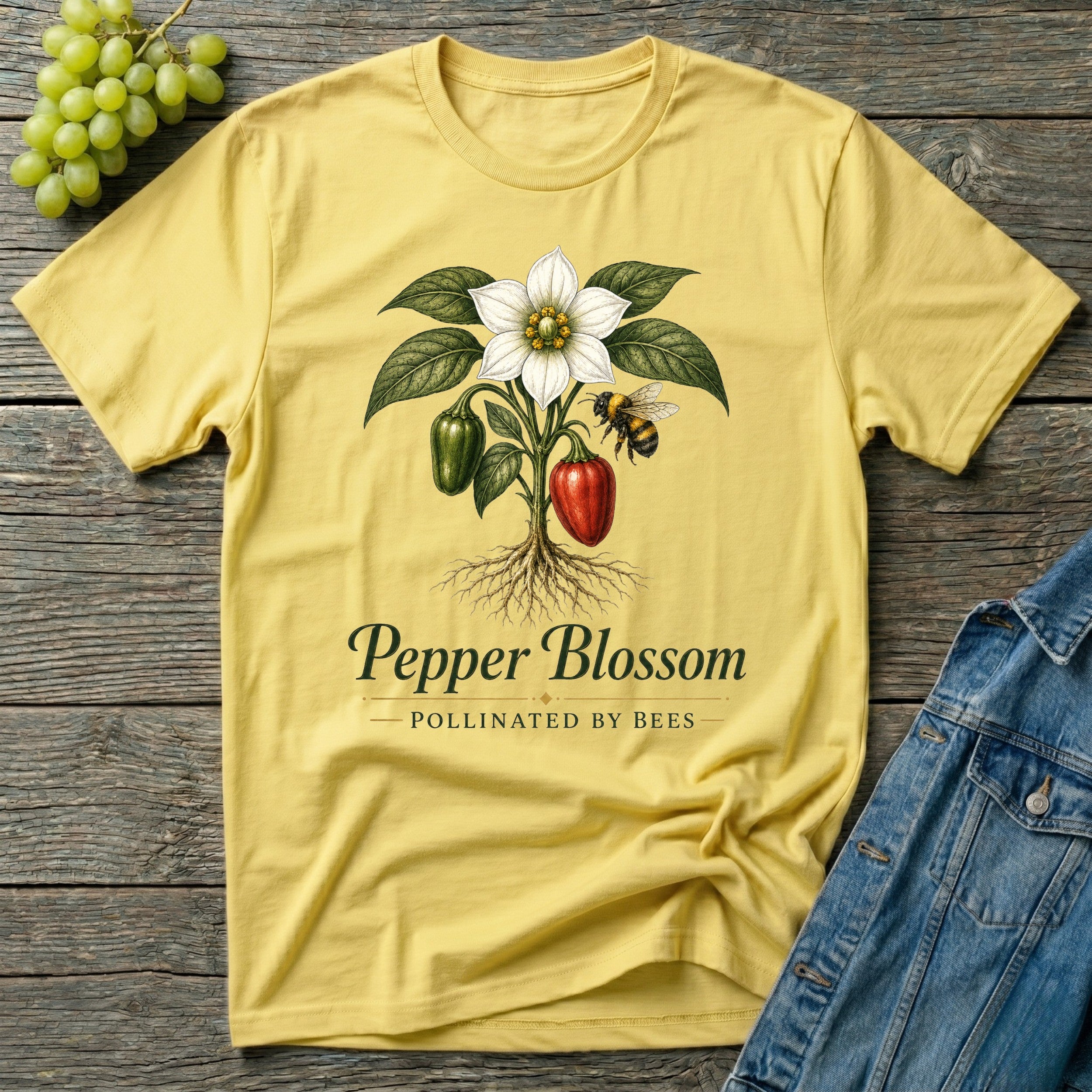 Pepper Blossom Pollinated by Bees Gardening T-Shirt