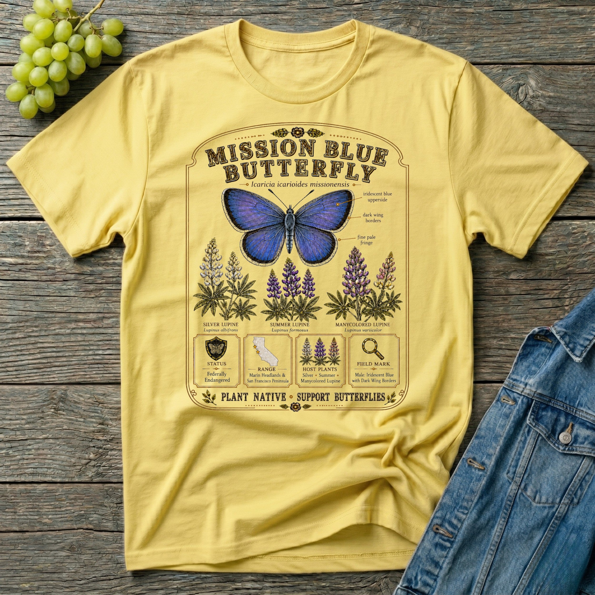 Mission Blue Butterfly Shirt – Native Pollinator Field Guide Tee