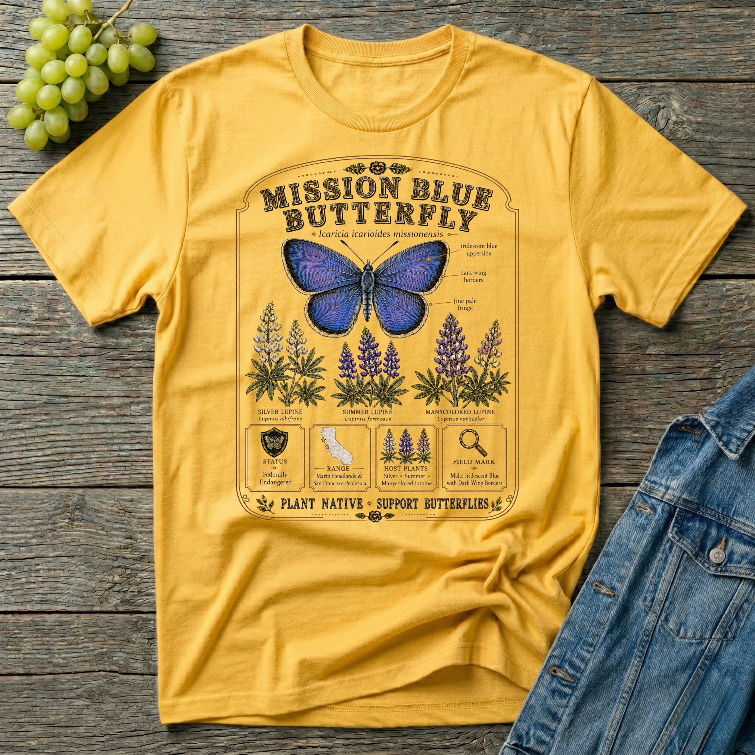 Mission Blue Butterfly Shirt – Native Pollinator Field Guide Tee