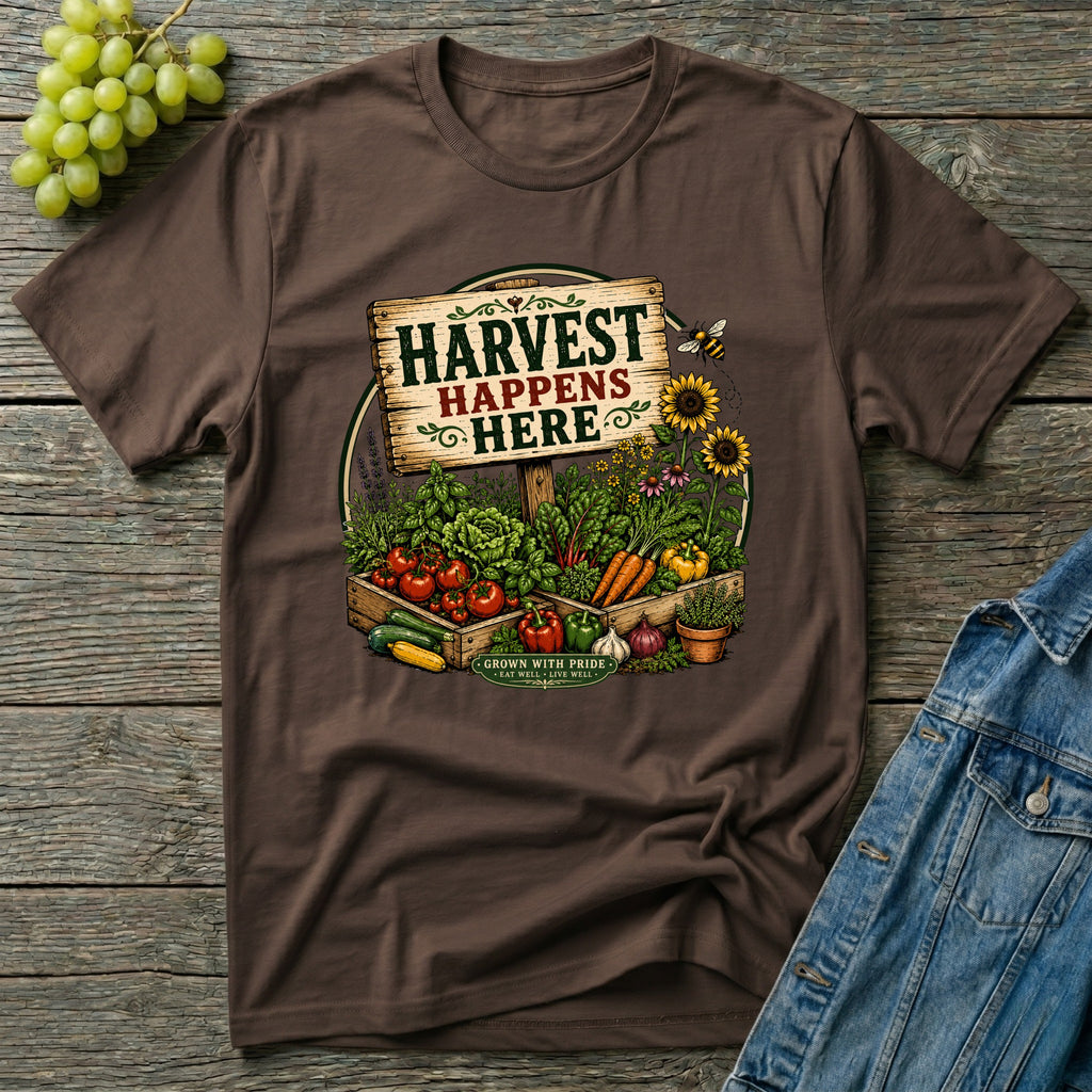 Harvest Happens Here Gardening T-Shirt