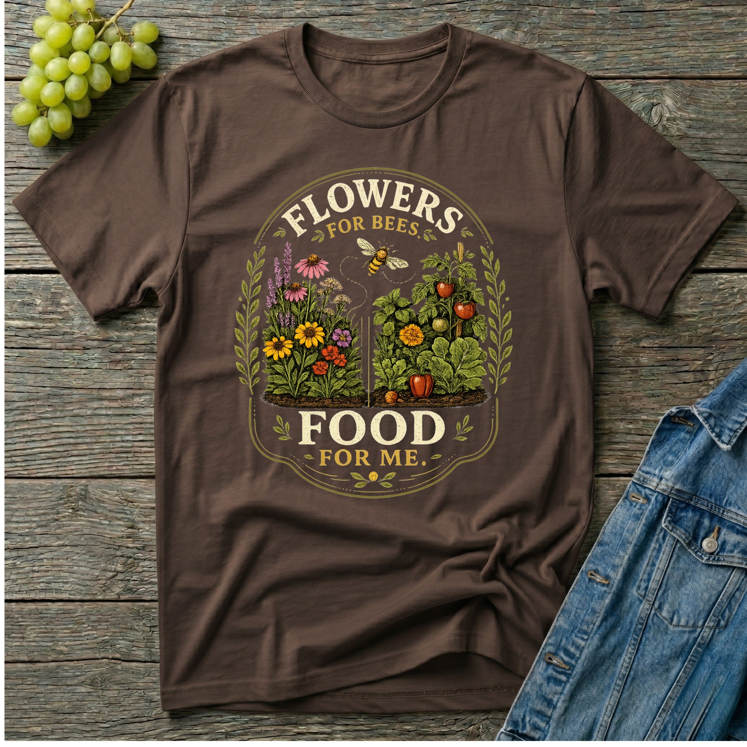 Flowers for Bees Food for Me Pollinator Garden Oval T-Shirt