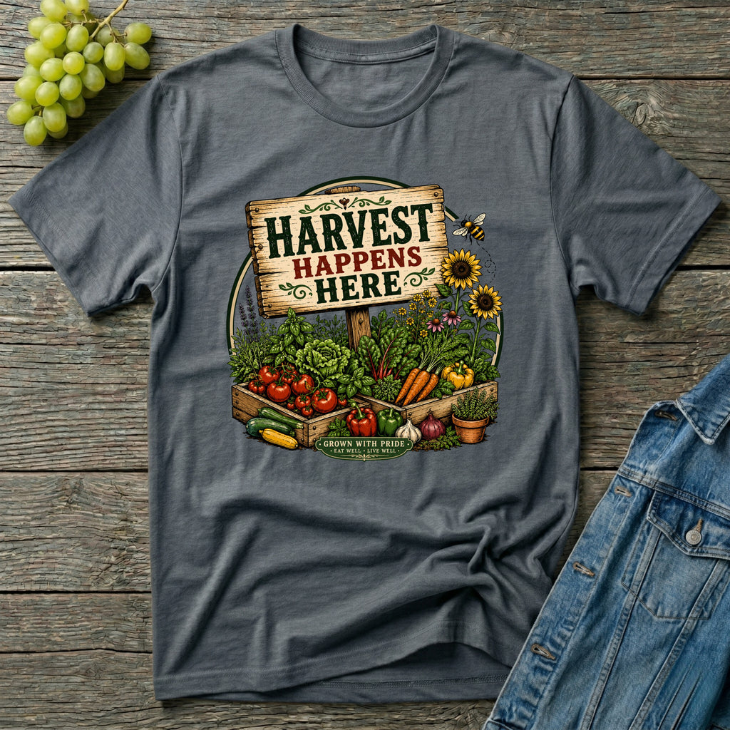 Harvest Happens Here Gardening T-Shirt