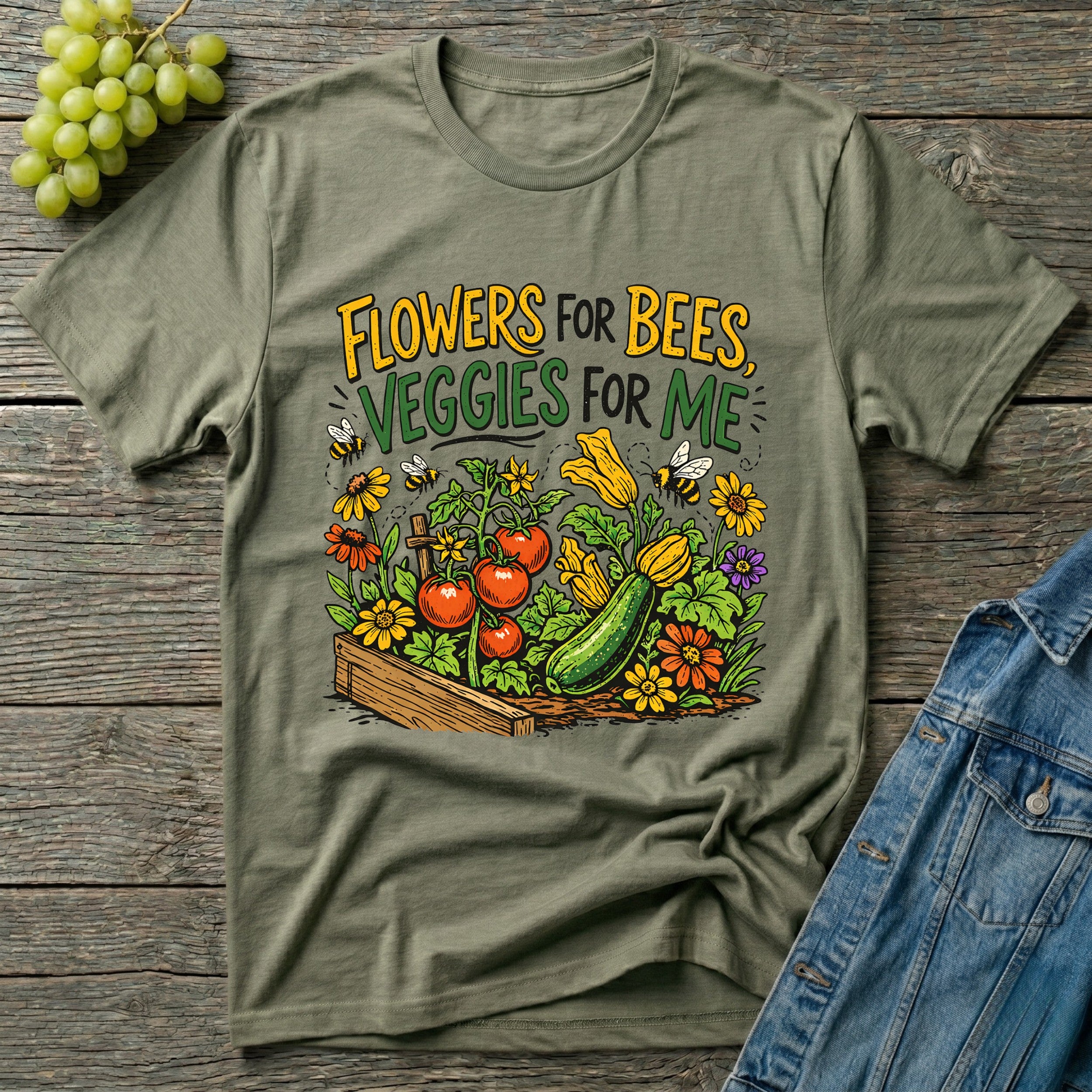 Flowers For Bees Veggies For Me T-Shirt - Illustrated