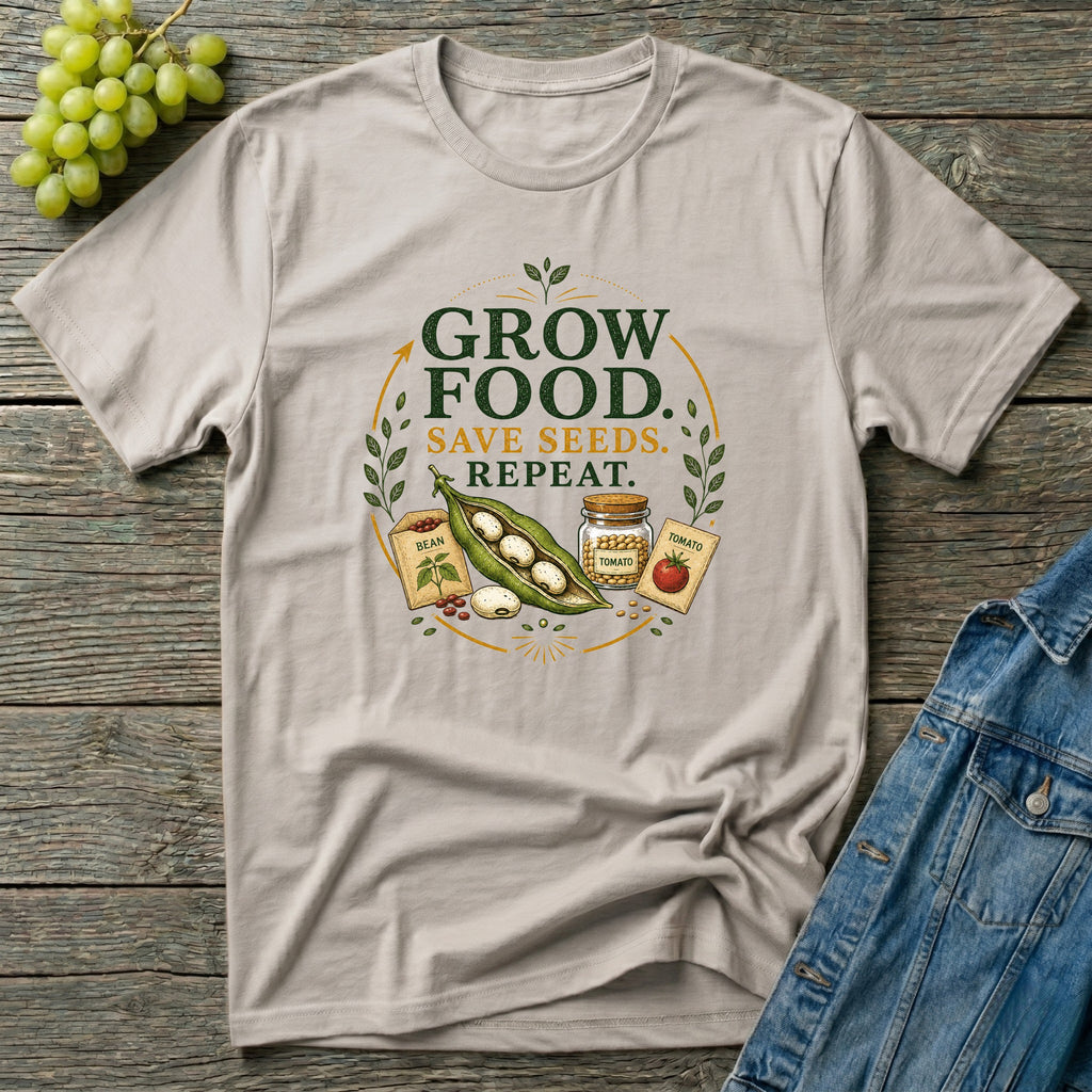 Grow Food Save Seeds Repeat Gardening T-Shirt