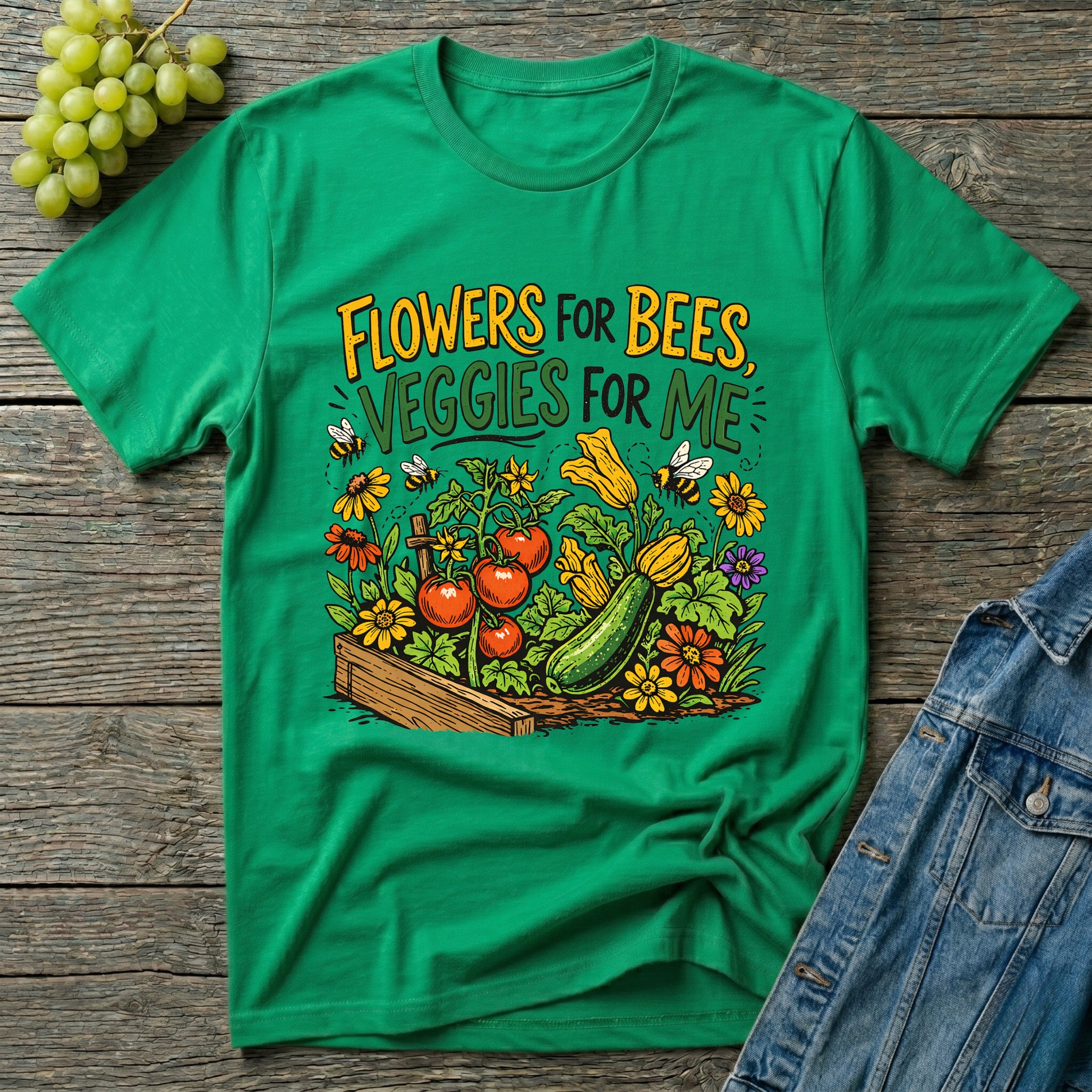 Flowers For Bees Veggies For Me T-Shirt - Illustrated