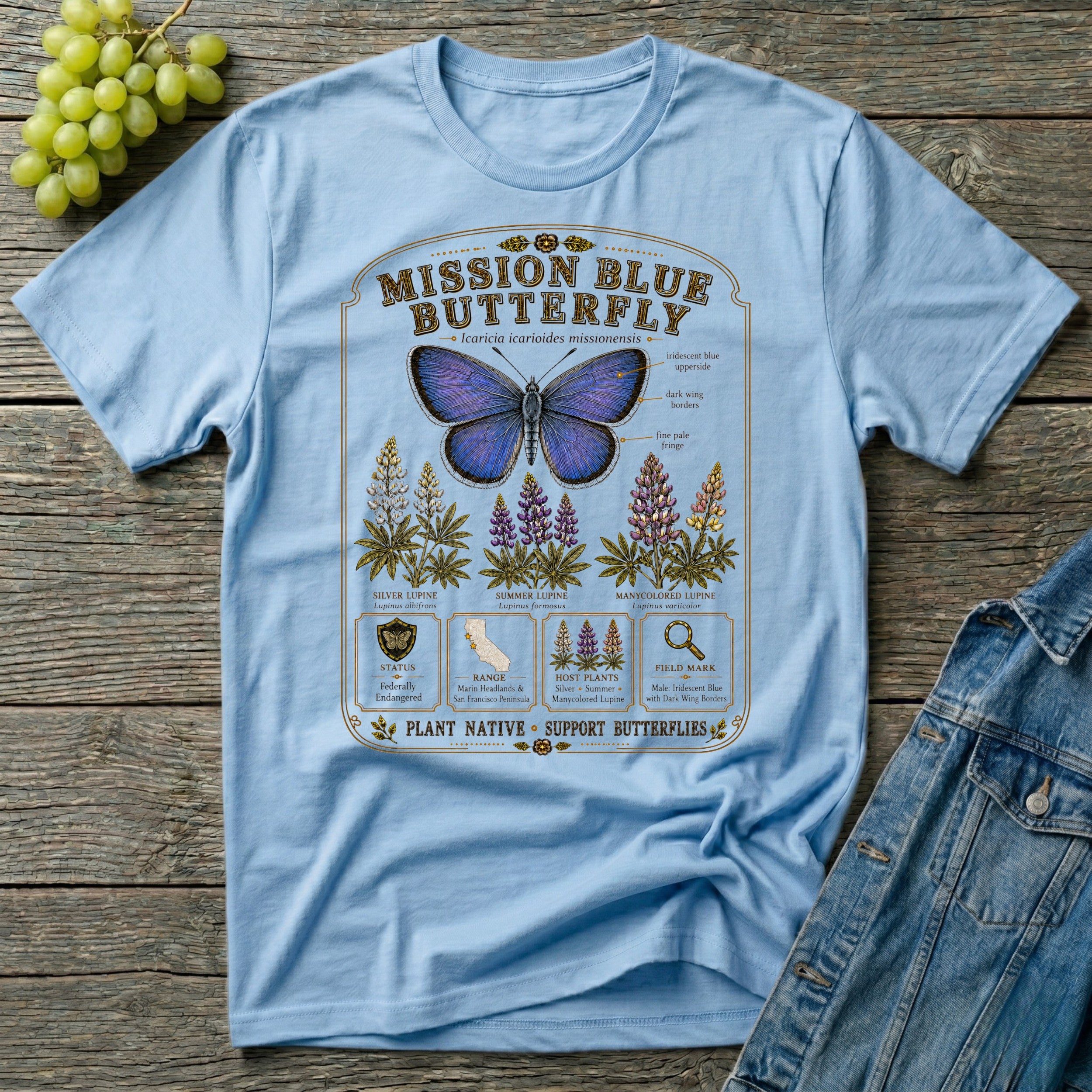 Mission Blue Butterfly Shirt – Native Pollinator Field Guide Tee