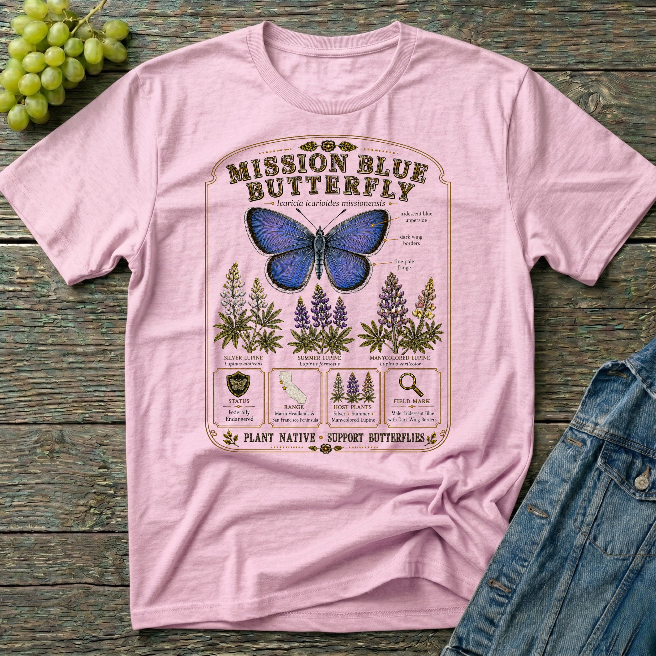 Mission Blue Butterfly Shirt – Native Pollinator Field Guide Tee