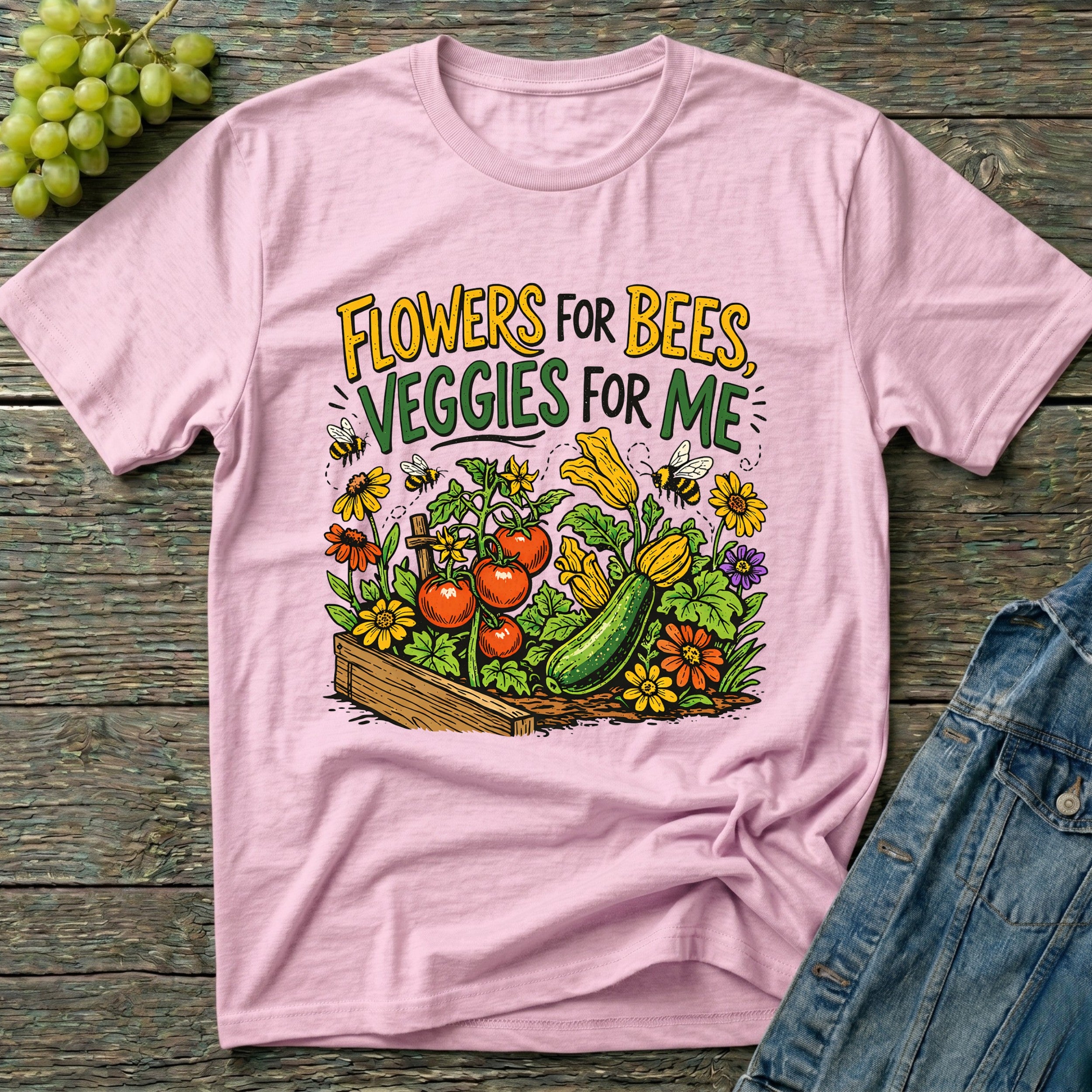 Flowers For Bees Veggies For Me T-Shirt - Illustrated