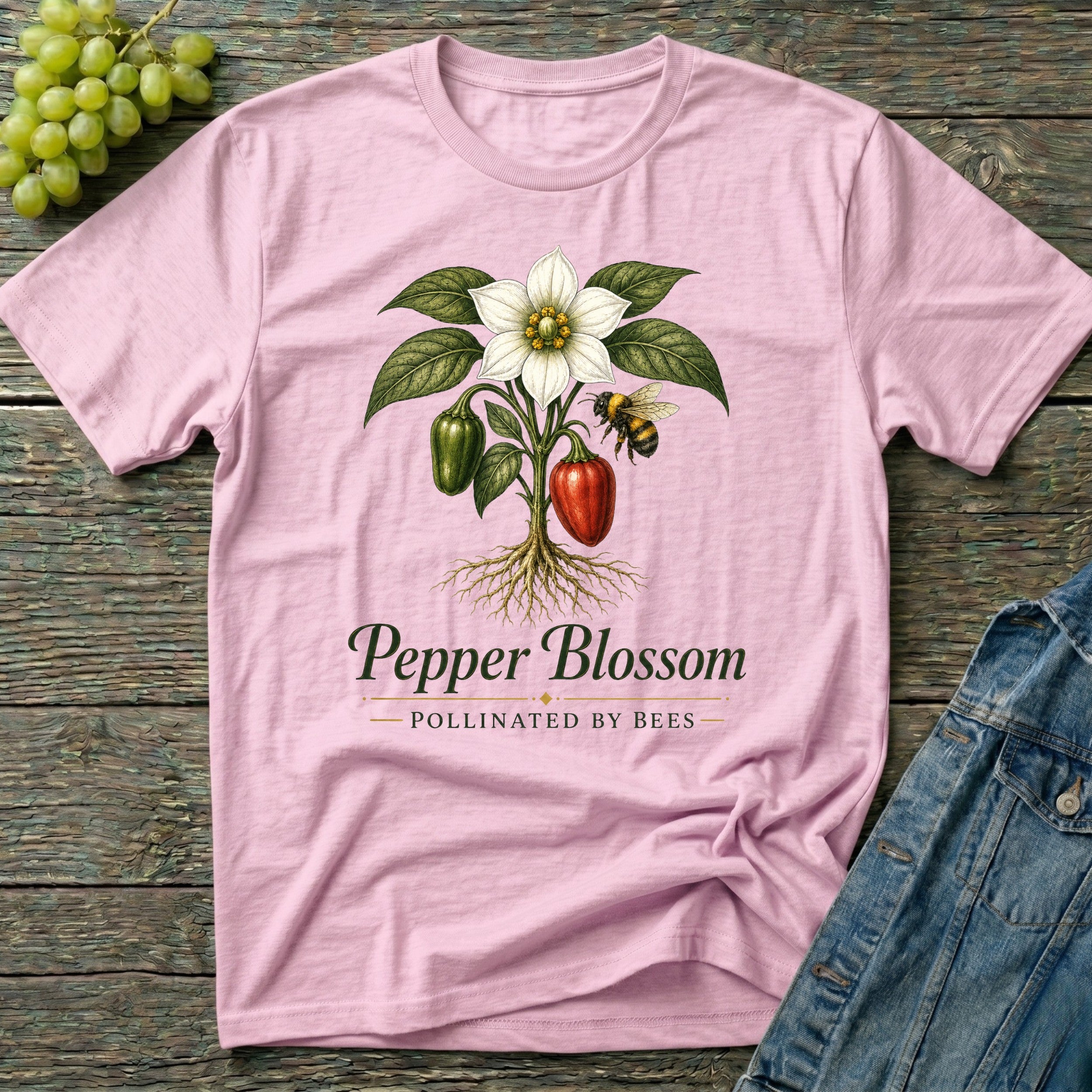 Pepper Blossom Pollinated by Bees Gardening T-Shirt