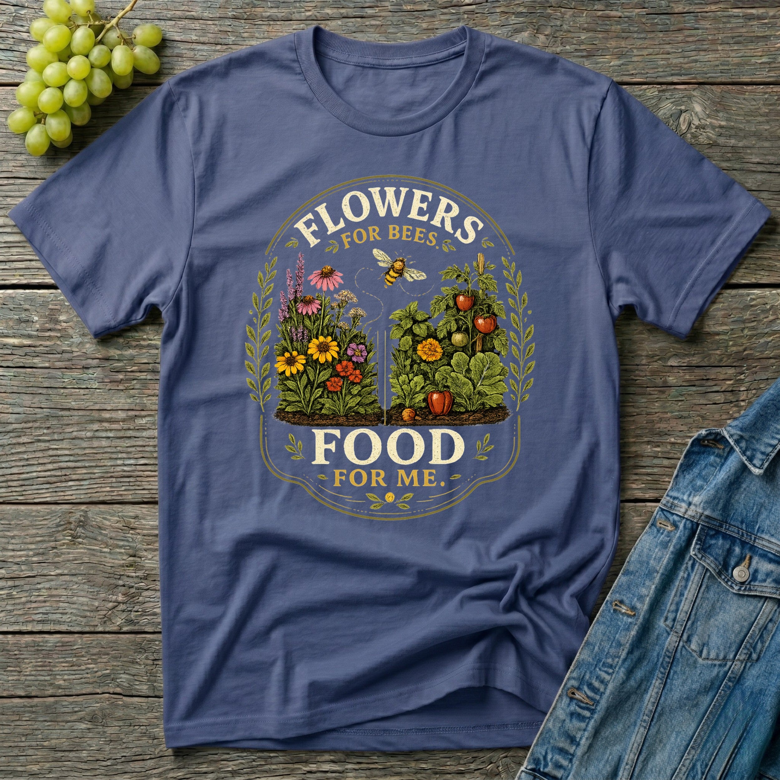 Flowers for Bees Food for Me Pollinator Garden Oval T-Shirt