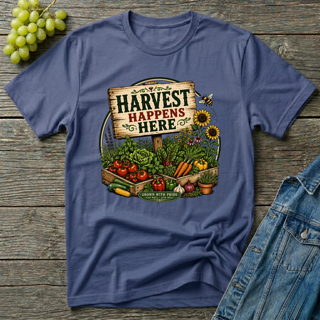 Harvest Happens Here Gardening T-Shirt