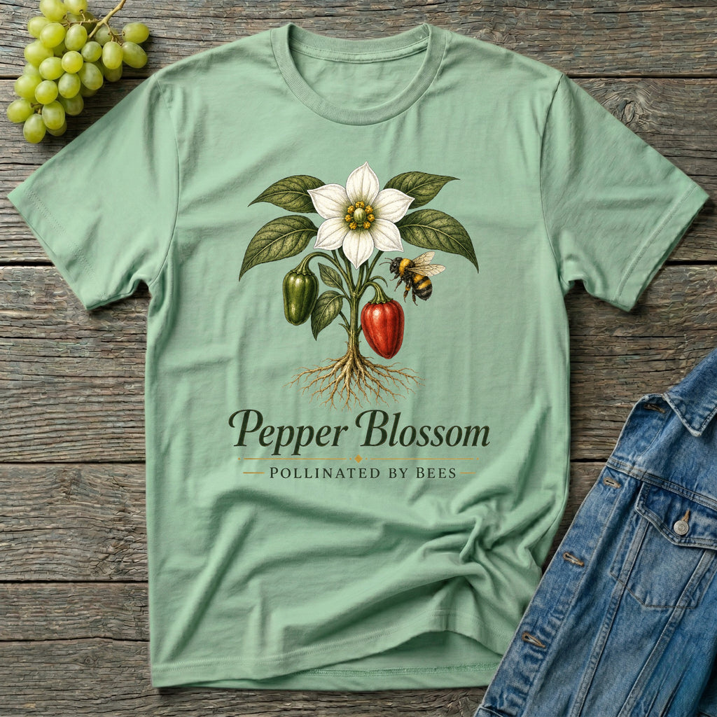 Pepper Blossom Pollinated by Bees Gardening T-Shirt