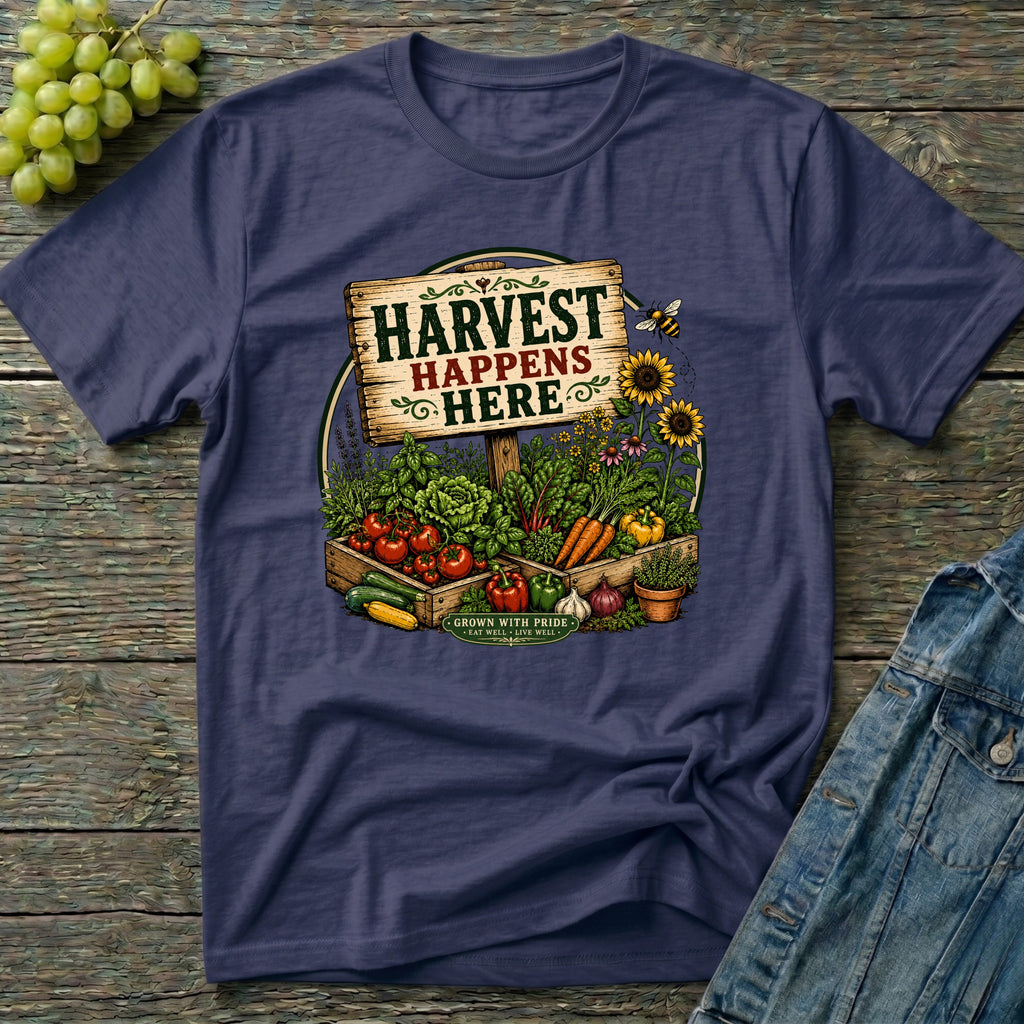 Harvest Happens Here Gardening T-Shirt