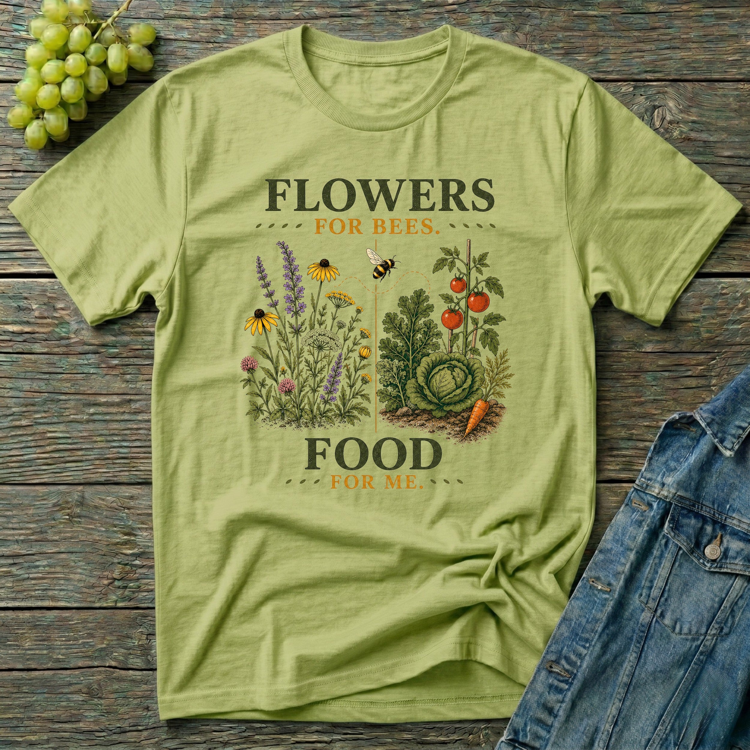 Flowers for Bees Food for Me Pollinator Garden T-Shirt
