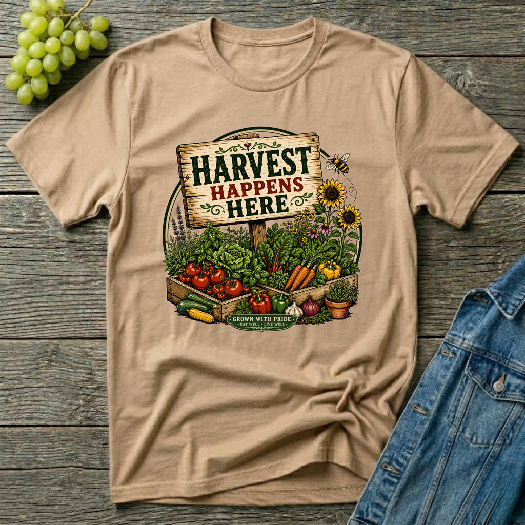 Harvest Happens Here Gardening T-Shirt
