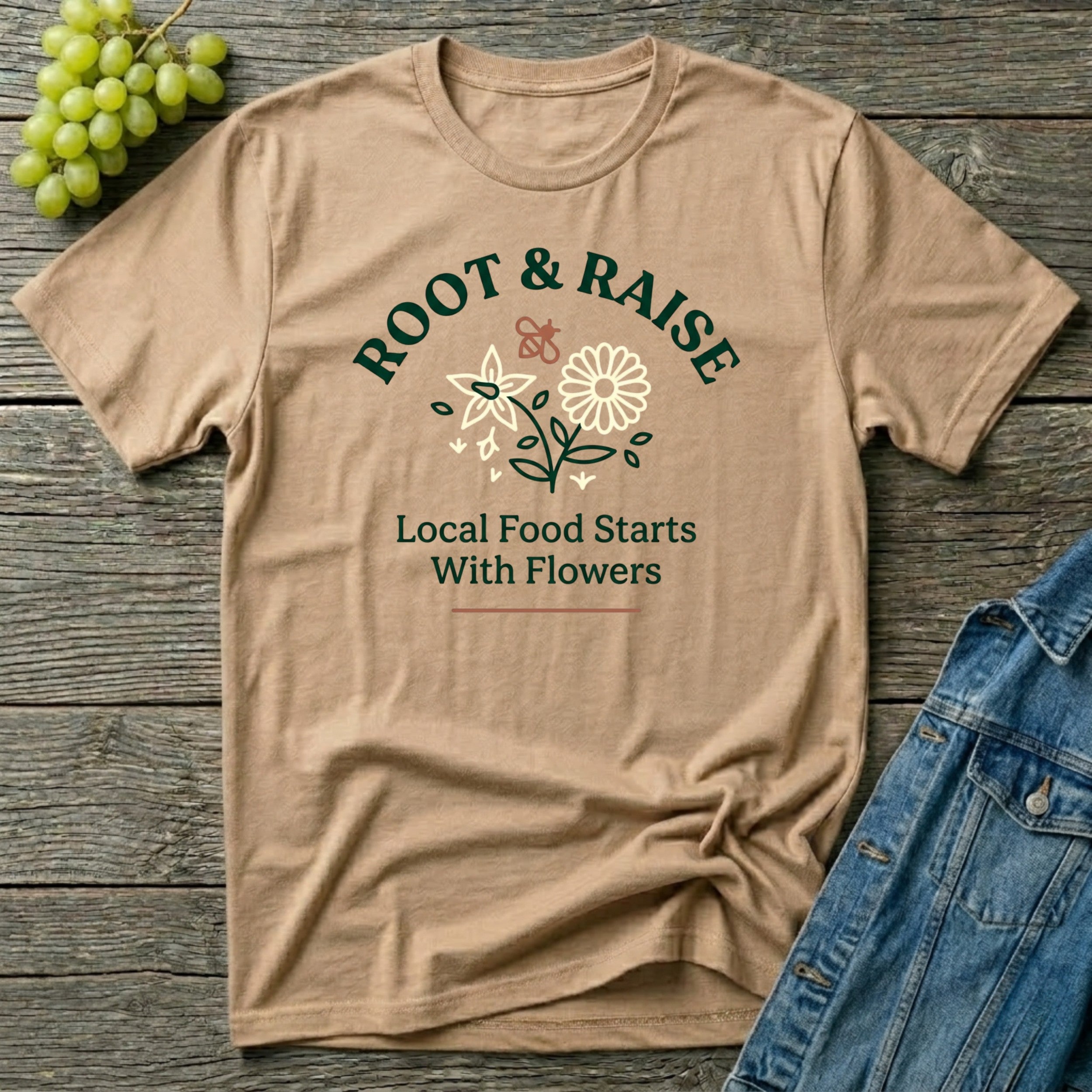 Local Food Starts With Flowers T-Shirt - Sketch
