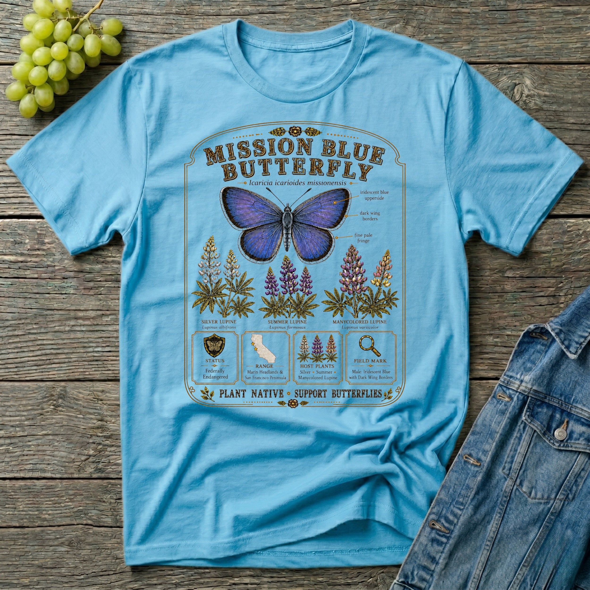 Mission Blue Butterfly Shirt – Native Pollinator Field Guide Tee