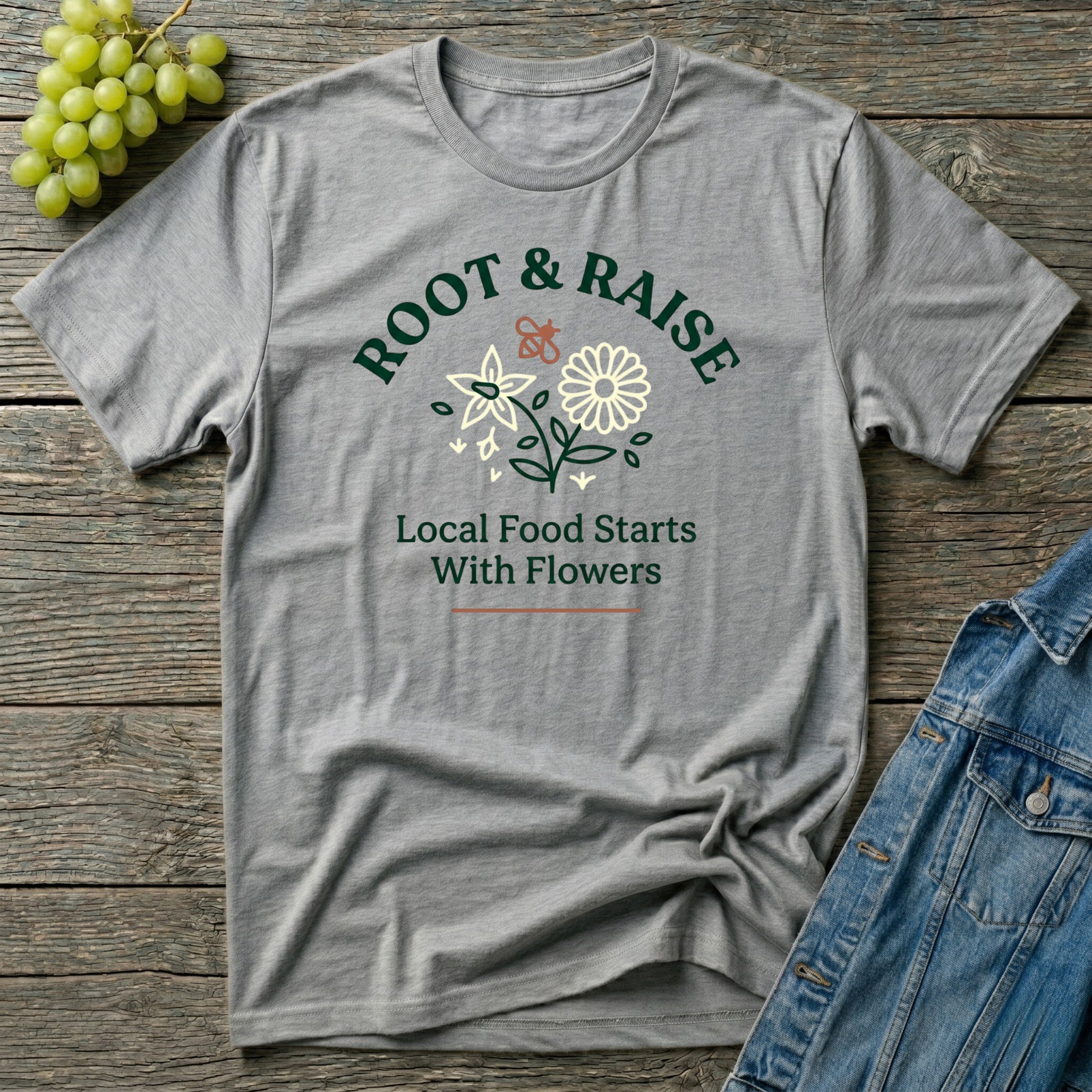 Local Food Starts With Flowers T-Shirt - Sketch