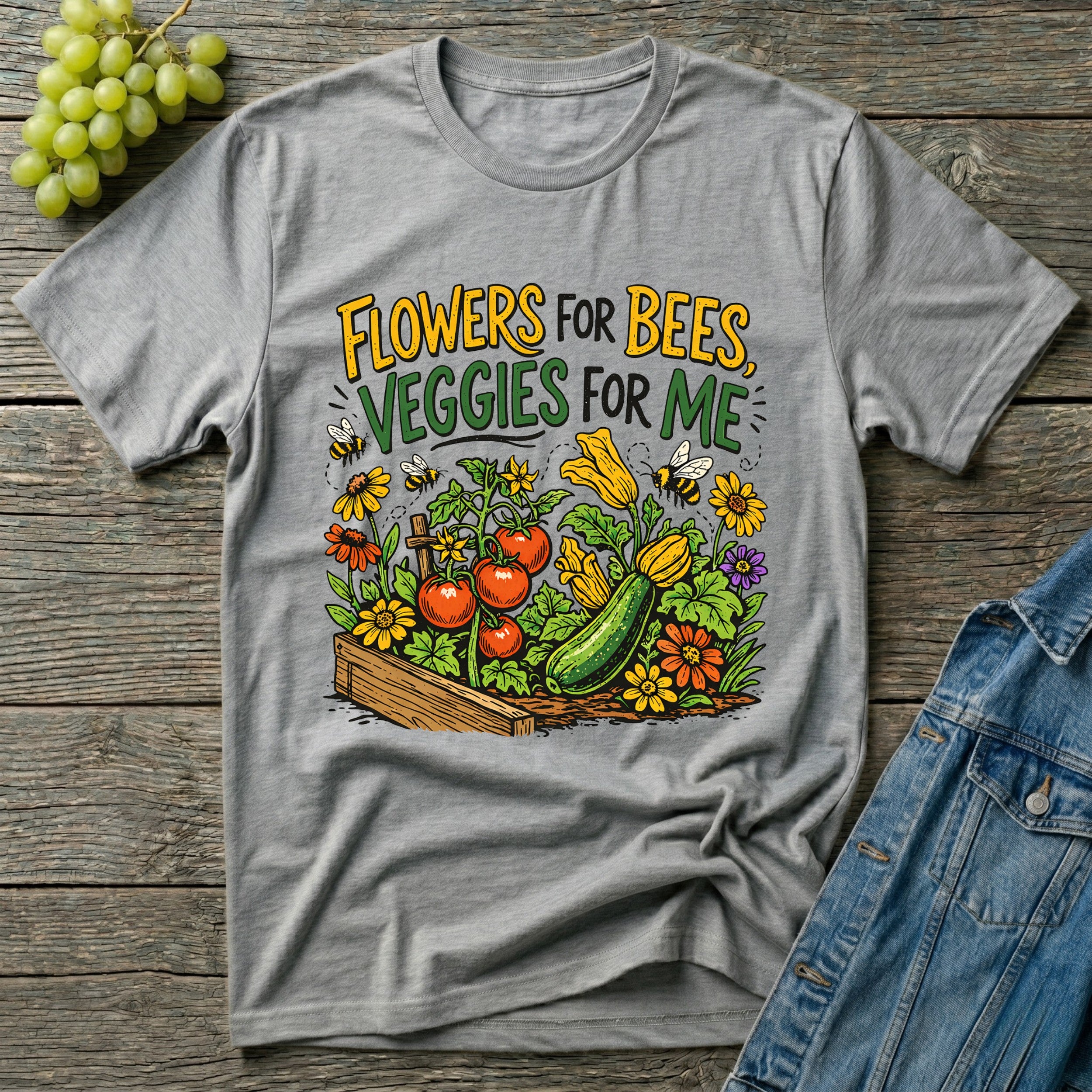 Flowers For Bees Veggies For Me T-Shirt - Illustrated