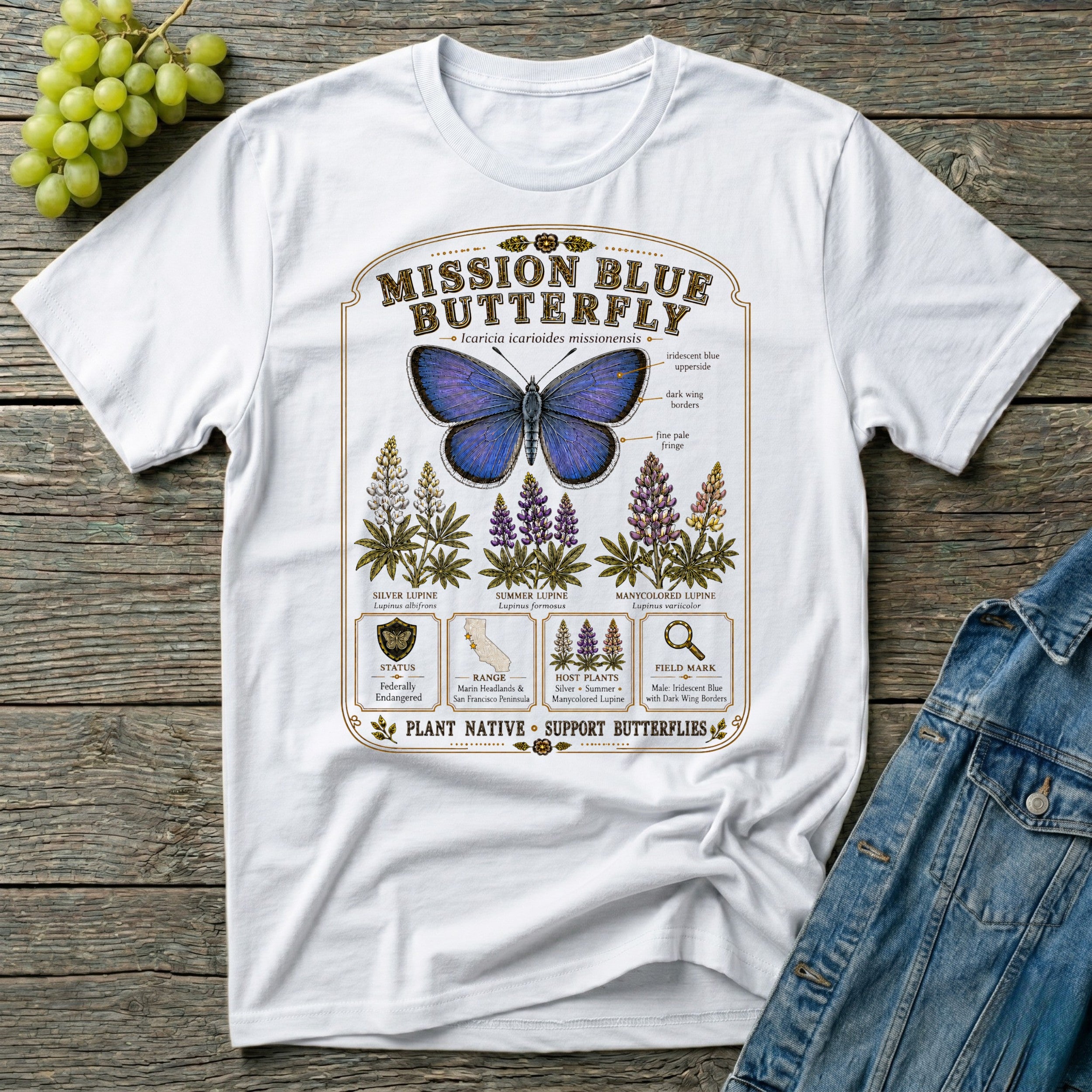 Mission Blue Butterfly Shirt – Native Pollinator Field Guide Tee