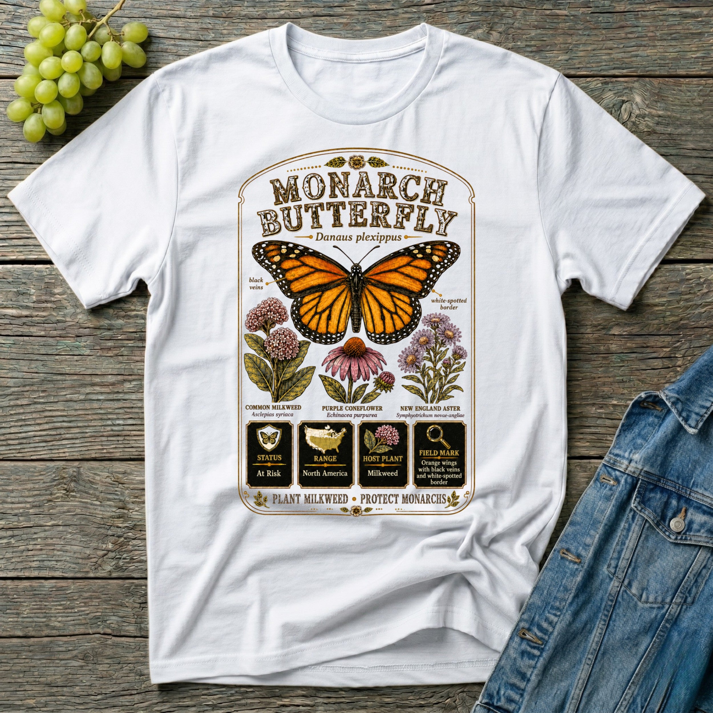 Monarch Butterfly Native Pollinator Field Guide T-Shirt