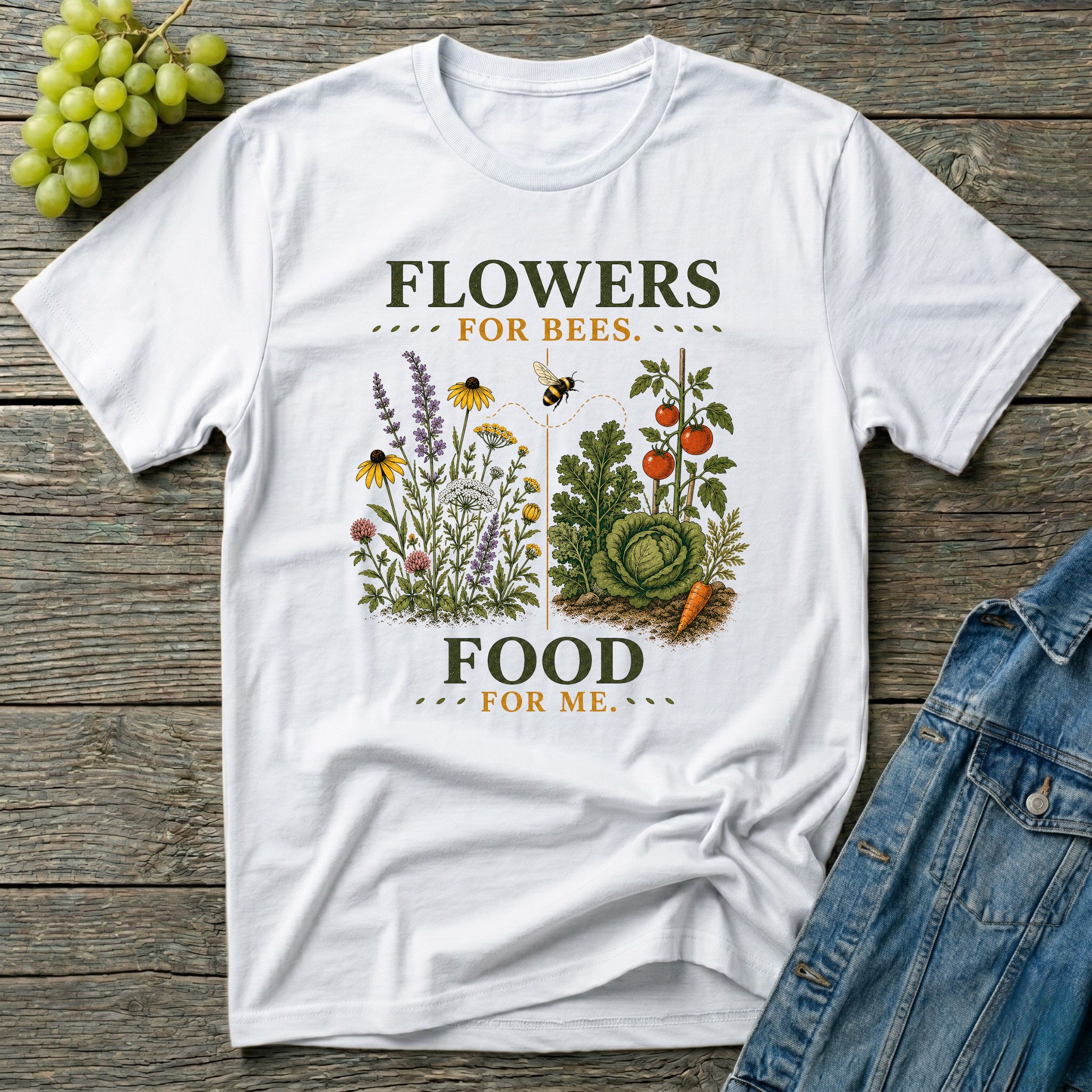 Flowers for Bees Food for Me Pollinator Garden T-Shirt