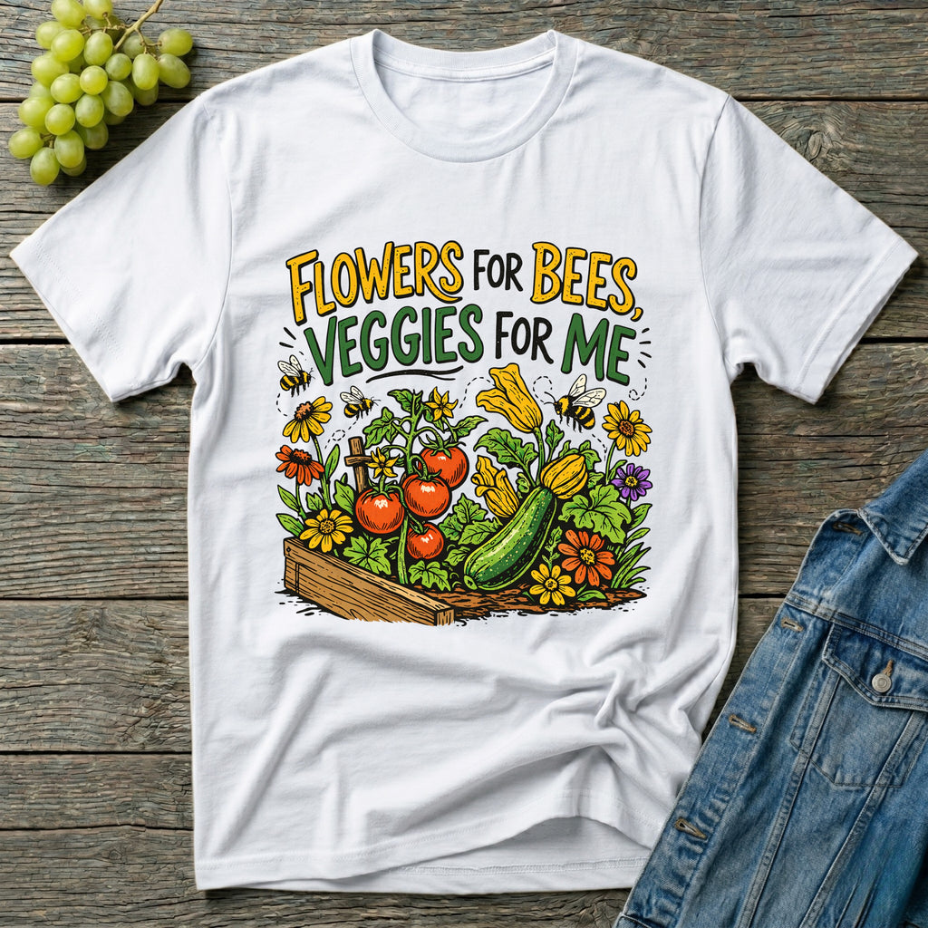 Flowers For Bees Veggies For Me T-Shirt - Illustrated